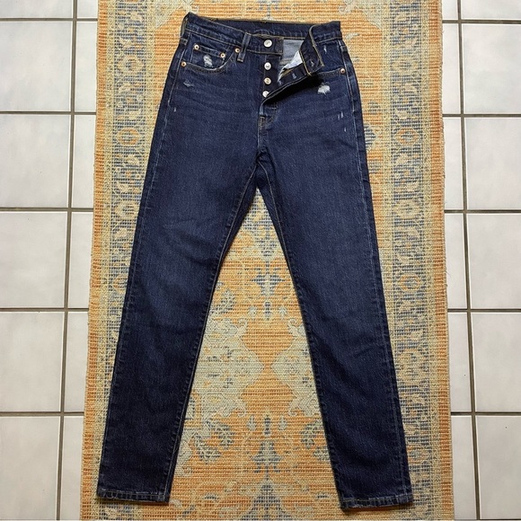 Levi’s 501 Salsa Destiny Dark Wash Button Fly Skinny Jeans 26x28 - Picture 3 of 12